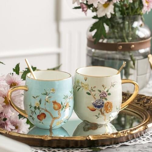 European Ceramic Mug Bone China Reusable Travel Smoothie Household Couple Retro Rose Gold Coffee Cup Taza Cafe Drinkware E5MKB