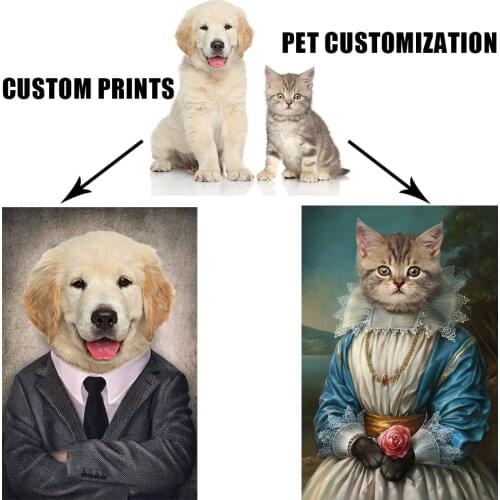 Pet Photo Custom Poster Funny Animals Canvas Painting Personalized Dog Cat In Suit Interesting Wall Art Pictures for Gift Decor