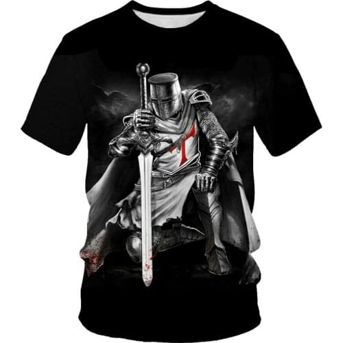 New war pattern 3D printing fashion T-shirt mens hip-hop street Templar clothing pattern loose mens round neck T-shirt