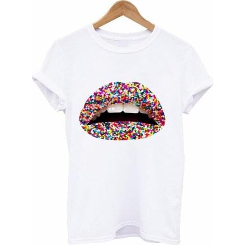 Sexy Colorful Lip 3D Print T Shirt Women Casual Short Sleeve Tee Shirts Summer Female Graphic T-shirt Clothes tee shirt femme