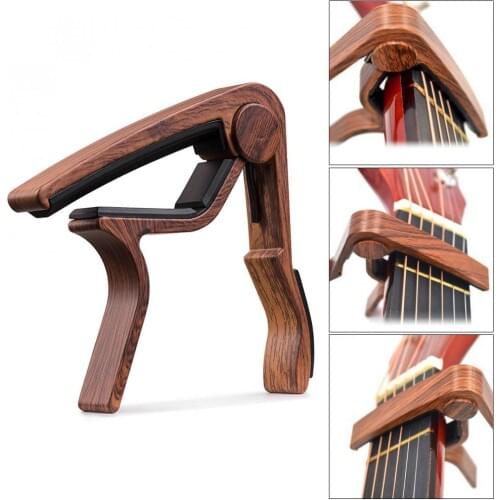 Wood Grain Metal Guitar Capo with Perfect Silicon Cushion for Acoustic Guitar Ukulele Tuning