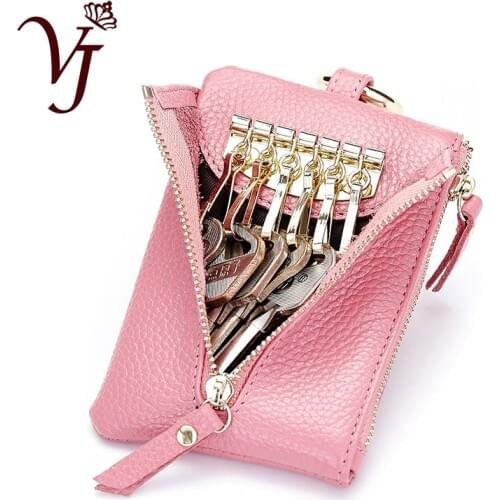 Zipper Key Wallet Women Coin Purse Genuine Leather Car Keychain Female Housekeeper Holder Lady Multifunction Bag Pouch