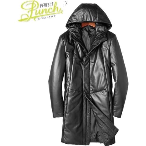 Leather Winter Jacket Men Genuine Sheepskin Leather Jackets Mens Hooded Black Down Coats Male Jaqueta De Couro SQQ223