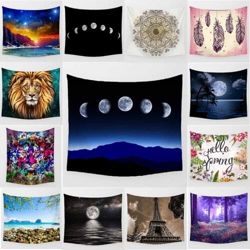 Beauty sunset moon wall art tapestry wall background decor bedroom rectangle mandalay tiger lion forest wall hanging tapestry