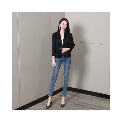 HOT SELLING Miyak Fashion joker fold three quartersolid coat turndown collar Gold flakes coat IN STOCK
