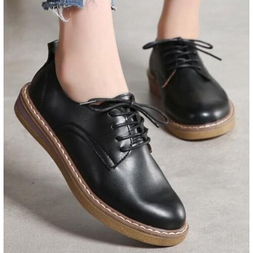 British wind small leather shoes school girls college wind casual shoes spring new flat womens shoes Lace up Oxford shoes ww56