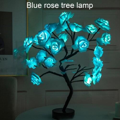 Metal Excellent Blue Rose Flower LED Tree Light Plastic Flower Tree Lamp Creative for Garden