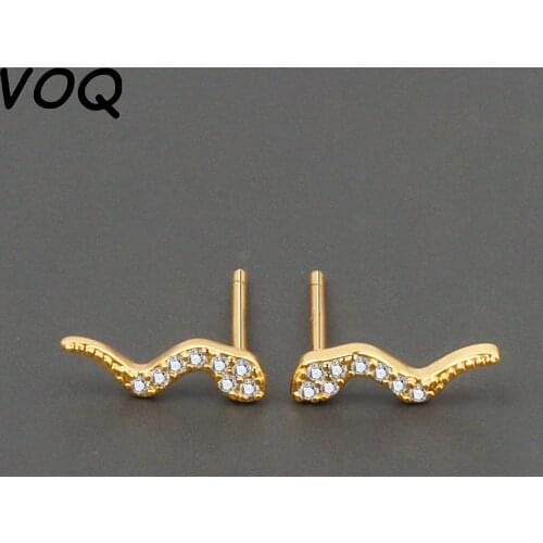 VOQ 925 Sterling Silver Cute Mini Snake Stud Earrings Womens Bohemian Animal Jewelry Gift Accessories