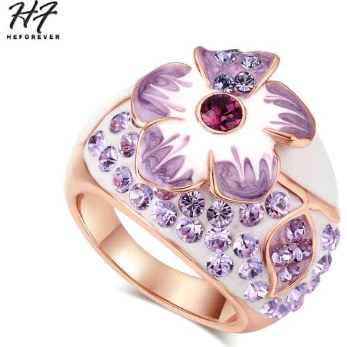 Trendy Enamel Purple Crystal Cocktail Rings for Women Luxury AAA+Cubic Zirconia Fashion Jewelry Xmas GIFt R045