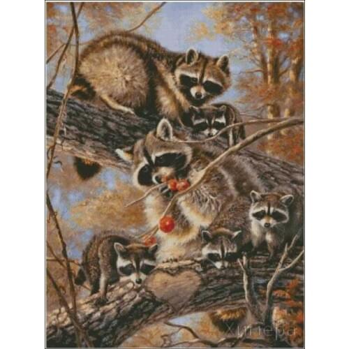 Raccoon family animal Cross Stitch Kits Crafts 14CT Unprinted For Embroidered Handmade Art Aida Painting Wall Home Decor