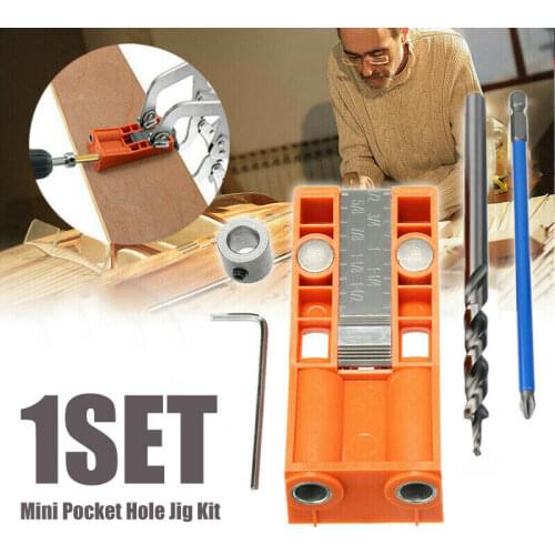 1 set Mini Pocket Hole Jig Kit W/ Step Drill Bit Style Woodworking Oblique Hole Locator Drill Guide Set Puncher Locator