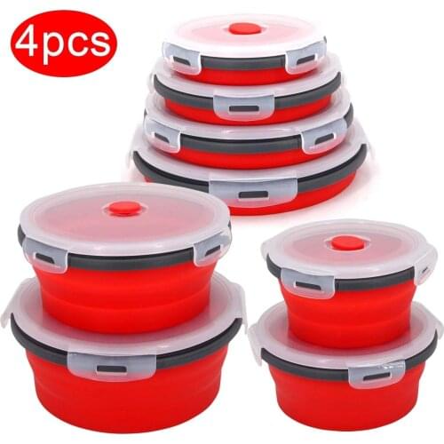 Silicone Folding Lunch Box Set Microwave Folding Bowl Portable Folding Food Container Box Salad Snack Bowl With Lid CF-102