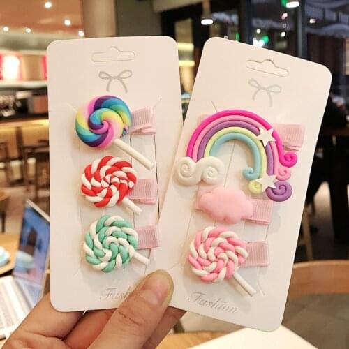 New Cute Childrens hairpin sweet Rainbow lollipop color bangs clip BB clip Cartoon hairpin clip hair accessories
