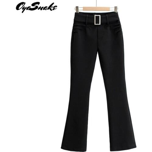 Oyasnake New Womens Hot Flare Long Pants Ladies Solid High Waist Sashes Side Zipper Slim Skinny Casual Mopping Trousers