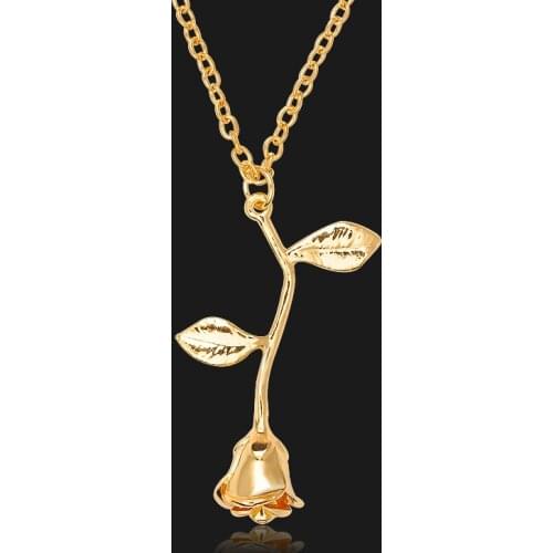 Lady Female Girl Women Girlfriend Couples Lover Metal Rose Gold Silver Color Cute Sweet Rose Flower Pendant Charm Necklace