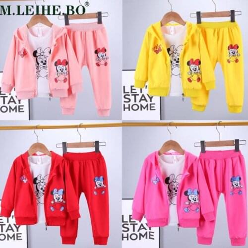 Disney Mickey and Minnie Boys and Girls Clothing Childrens Autumn Cartoon Cotton Hoodie + Pants Vest 3-piece Childrens Set