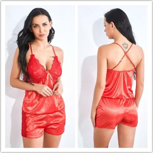 Pajamas Set For Women Lace Satin Suspender Sleepshirt&Shorts 2 Piece Pyjama Homme Sexy Suit Factory Direct Sales Red Black Blue
