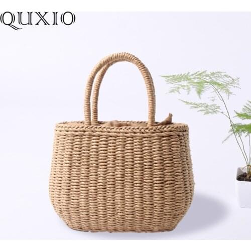2019 Woven Straw Bag Handmade Rattan Woven Vintage Retro Straw Rope Knitted Women Handbag With Ring Summer Beach Tote Bags WLJ01