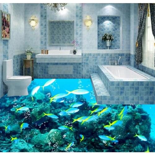 Beach floor murals in wall stickers fish Waterproof floor mural painting 3D PVC floor wallpaper