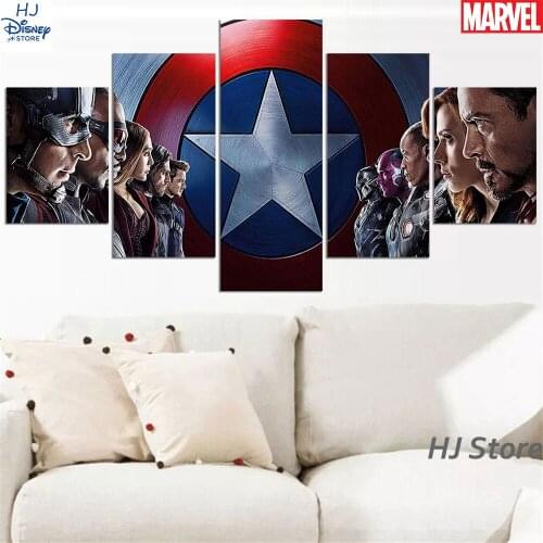 Marvel The Avengers Canvas Painting Superhero Room Wall Print 5 Panel Poster for Office Bedroom Kids Art Home 5 Piece Decor