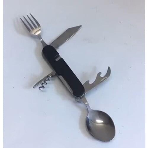 6 in 1 Detachable Outdoor Tableware Camping Stainless Steel Fork Knife Spoon Bottle Opener Fold Kit For Hiking Survival Travel