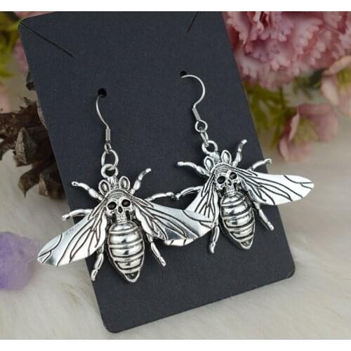 Silver Skull Death Head Moth Dangle Earrings Insect Honeybee Drop Earrings Animal Insect Jewelry For Women