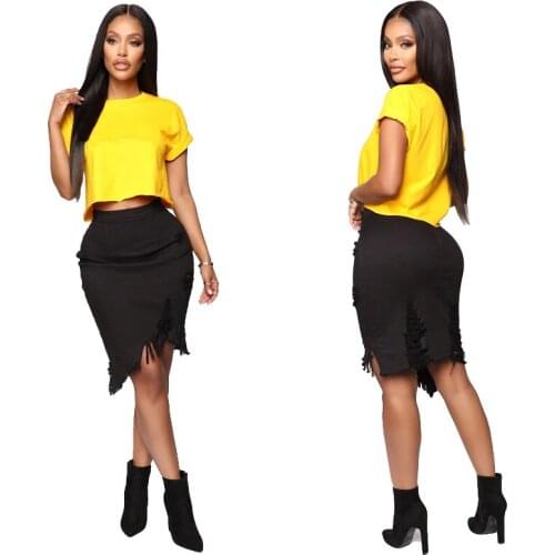 Sexy Tassel Ripped Jeans Skirt Women Summer Fashion High Waist Asymmetrical White Denim Skirt Female Party Club Bodycon Skirts