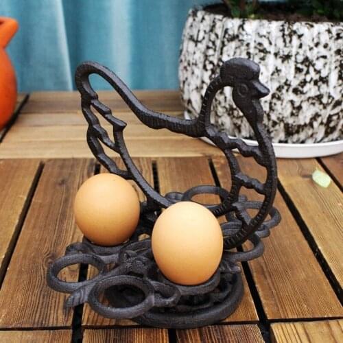 Antique Rustic Cast Iron Hen Eggs Holder For 8 Pieces Vintage Black Table Center Pieces Farm House Heavy Metal Egg Storage Rack