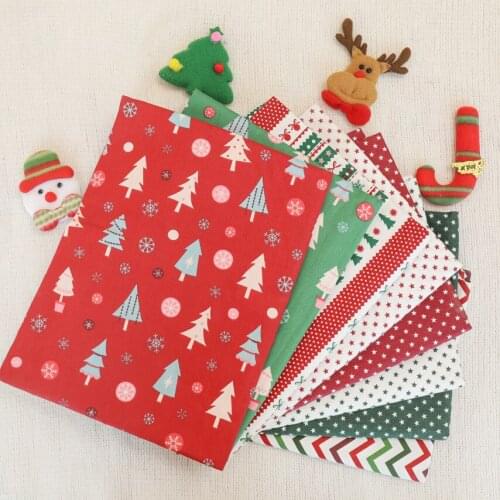 160x50cm Printed Red Green Christmas Snow Tree Twill Cotton Fabric, Making Home Decoration Gift Wrap Cloth