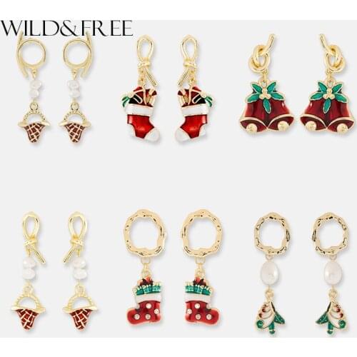 Wild&Free 2018 Christmas Pearl Drop Earrings Cute Lovely Tree Bell Christmas Jewelry Geometric Christmas Earring For Women Gifts