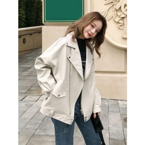 Womens clothes spring and autumn loose Korean style PU coat jacket leather jacket