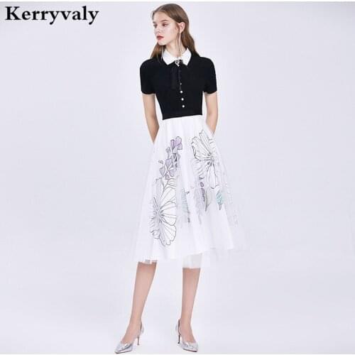 Elegant Fashion Black and White Print High Waist Summer Dress Vestidos Casual Mujer 2021 Women Midi Dress Damen Kleider K6639