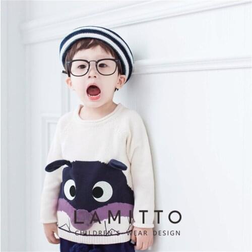 Tonytaobaby Winter Boys and Girls Cartoon Three-dimensional Embroidery Cotton Knitted Sweater Plus Velvet