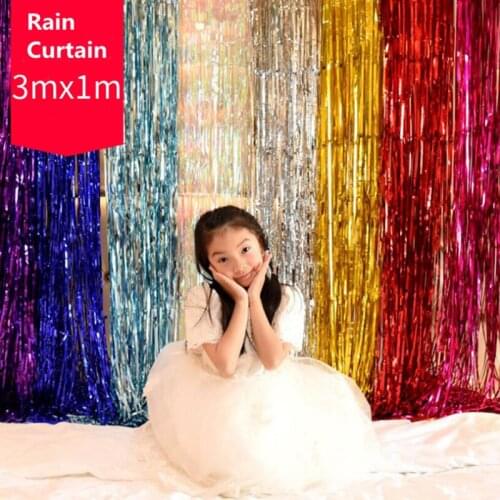 1M*3M Gold Fringe Rain Curtain Tinsel Shining Wedding Birthday Marriage Gathering Decoration Door Wall Photo Background