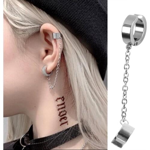1Pc Titanium Steel Ear Cuff Clip Dangle Drop Chain Earrings for Men Women Punk Rock Goth Cool Hip Hop Kpop Earring Jewelry Teens
