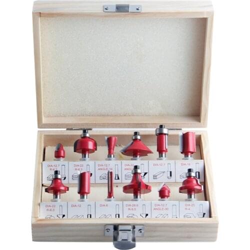 12pcs Milling Cutters Router Bit 1/4"/6.35mm Carbide Wood Cutter Mill Woodworking Router Cutting Tool