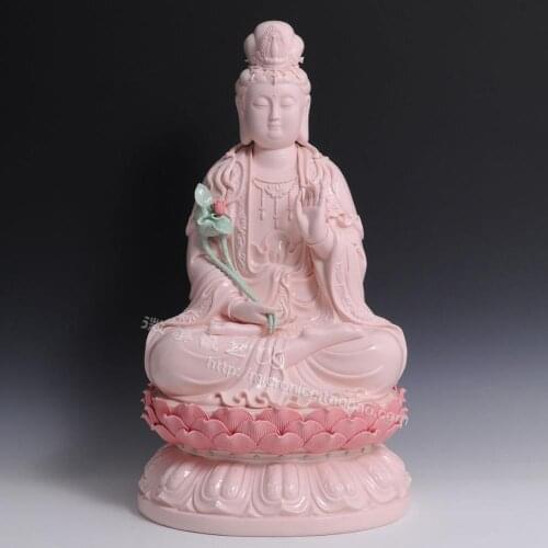 24 inches full lotus mahasthamaprapta like pink Dehua ceramic Buddha statue with Western Sam suit