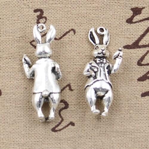 4pcs Charms 3D Rabbit 36x15mm Antique Bronze Silver Color Pendants Making DIY Handmade Tibetan Bronze Silver Color Jewelry