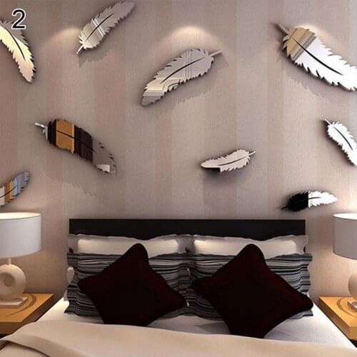 8 Pcs/Set Modern Feather Acrylic Mirror Wall Art Sticker Home Office Decor Gift