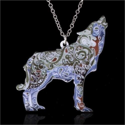 Acrylic coloured drawing Wolf necklace