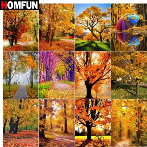 HOMFUN 5D DIY Full Diamond Embroidery "Maple leaf tree umbrella" Diamond Painting Cross Stitch Rhinestone Home Decoration