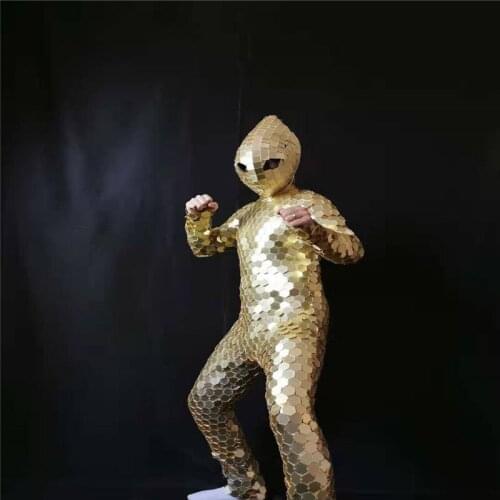 BV2 Gold mirrors glass robot men suit party dj perform outfit dance mirror costumes party dress clothe male show disco mask club