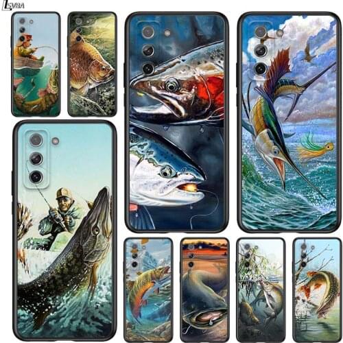 Trout Panel Fish Fishing for Samsung Galaxy S21 Ultra Plus Note 20 10 9 8 S10 S9 S8 S7 S6 Edge Plus Black Phone Case