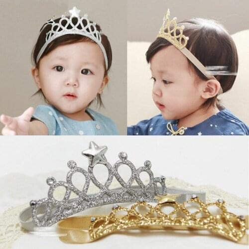 Toddler Kids Baby Girls Headwear Bow Gold Silver Star Crown Elastic Headband Infant Tiara Princess For Chidlren Birthday