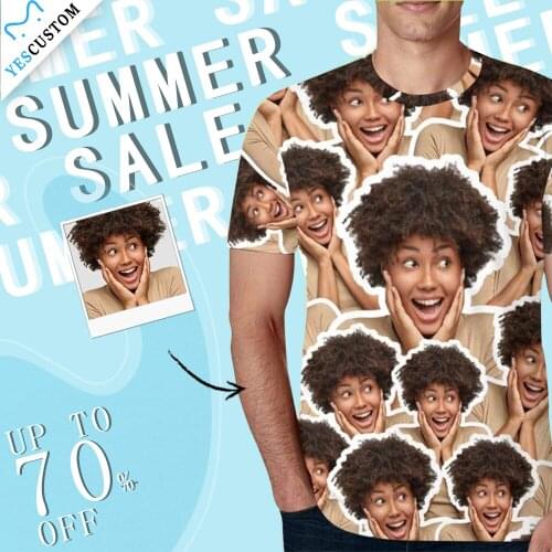 M YesCustom Custom Photo Face Men Print T-Shirt Birthday Gift Personalized Customized Pet Design for Pup Tee Male Casual Tops