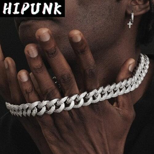 HIPUNK Iced Out Cuban Link Chain Micro Paved Cubic Zirconia Jewelry Mans Women 18mm Rapper Hip Hop Necklace Charm Gift