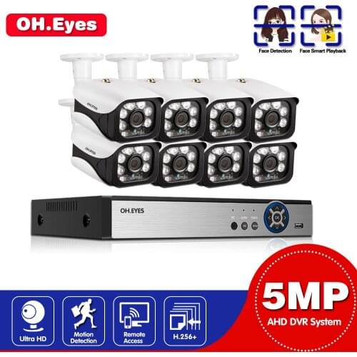 5MP H.265+ 4/8CH AHD DVR Kit CCTV Security Camera System 8Pcs 5MP Face Record AHD Camera Alarm Remote Video Surveillance DVR Set