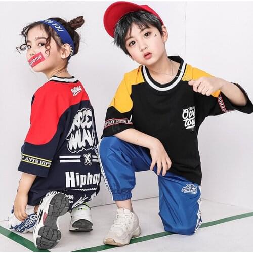 New Hip Hop Ballroom Dancing Costumes for Girls Boys Kids Child Party Show T Shirts Pants Jazz Dance Costumes Clothes Stage Wear