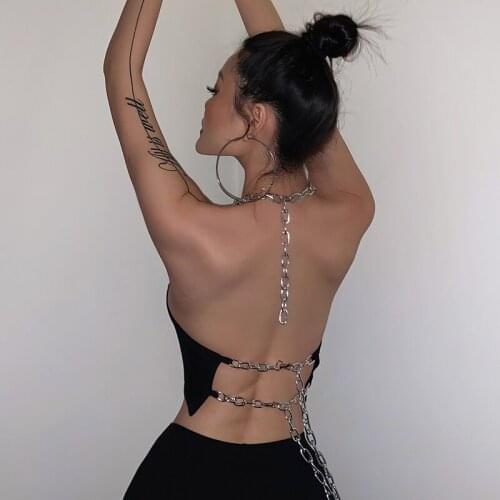 Sexy Backless Tank Top Women New Chic Handsome Tooling Chain Slim-Fit Small Strap Womens All-match Halter Vest Night Club Tops