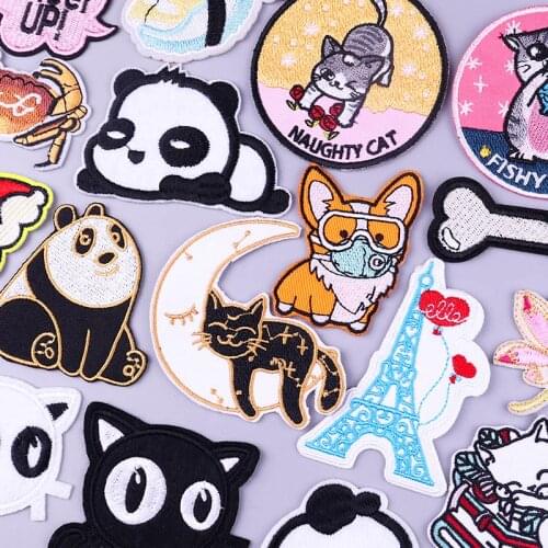 Moon Cat Patches On Clothes Cartoon Dog Sticker Applique Iron On Patches For Clothing Cheap Things Small Animal Patch Cute Badge